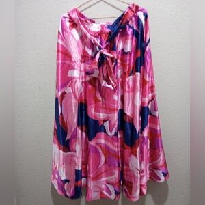 Womens Her Destiny Multicolor Red Pink Blue Flower Maxi Skirt Elastic Waist sz L